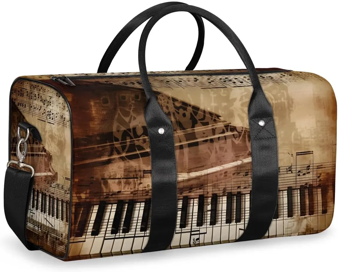 Piano Print Travel Duffel Bag for Women Men Waterproof Foldable Overnight Weekender Bag Large Capacity Sports Gym Bag
