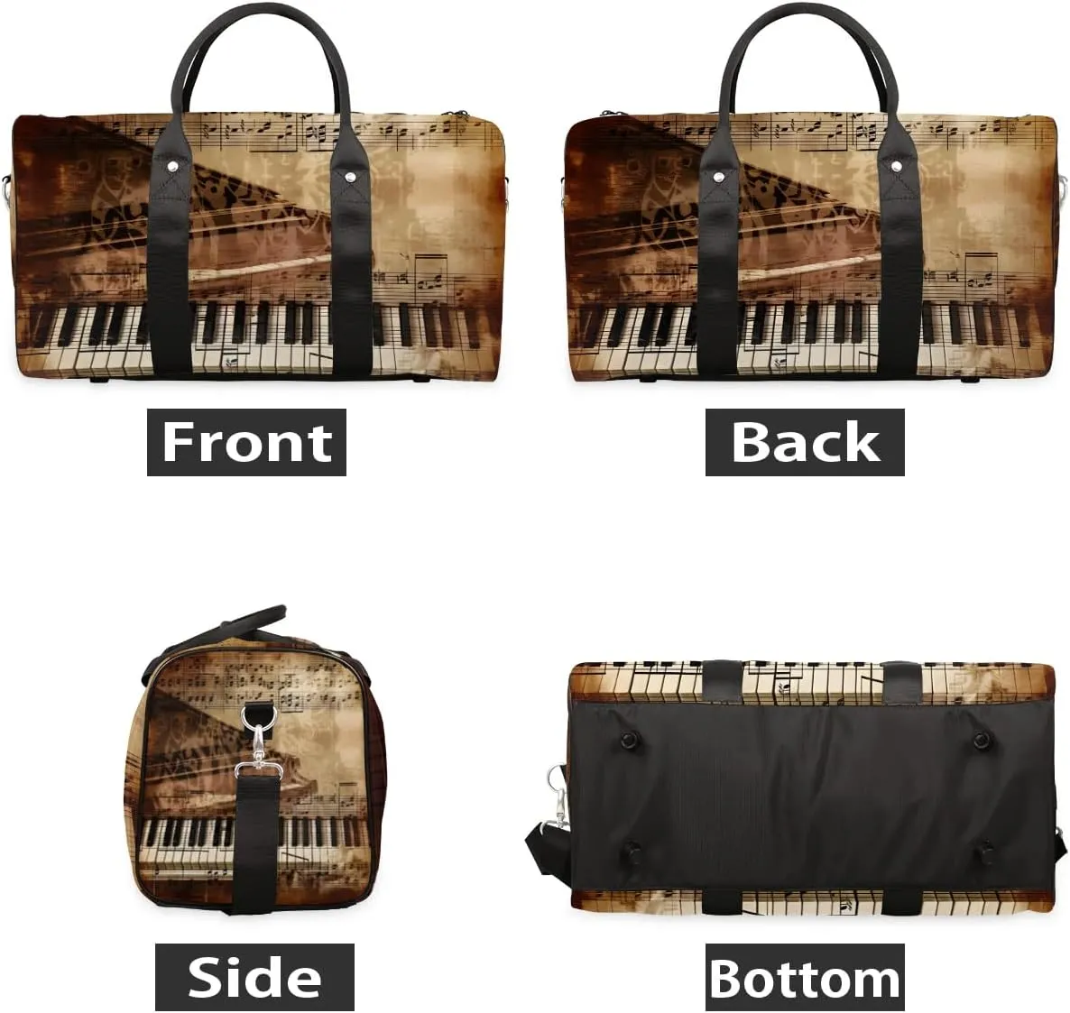 Piano Print Travel Duffel Bag for Women Men Waterproof Foldable Overnight Weekender Bag Large Capacity Sports Gym Bag