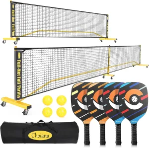 Pickleball Net Set, Portable Pickleball Set w/Wheels, 11ft & 22ft Regulation Size Pickel Ball Net, Set of 4 Balls and Paddles, Heavy Duty Frame for Backyard Driveway Outdoor
