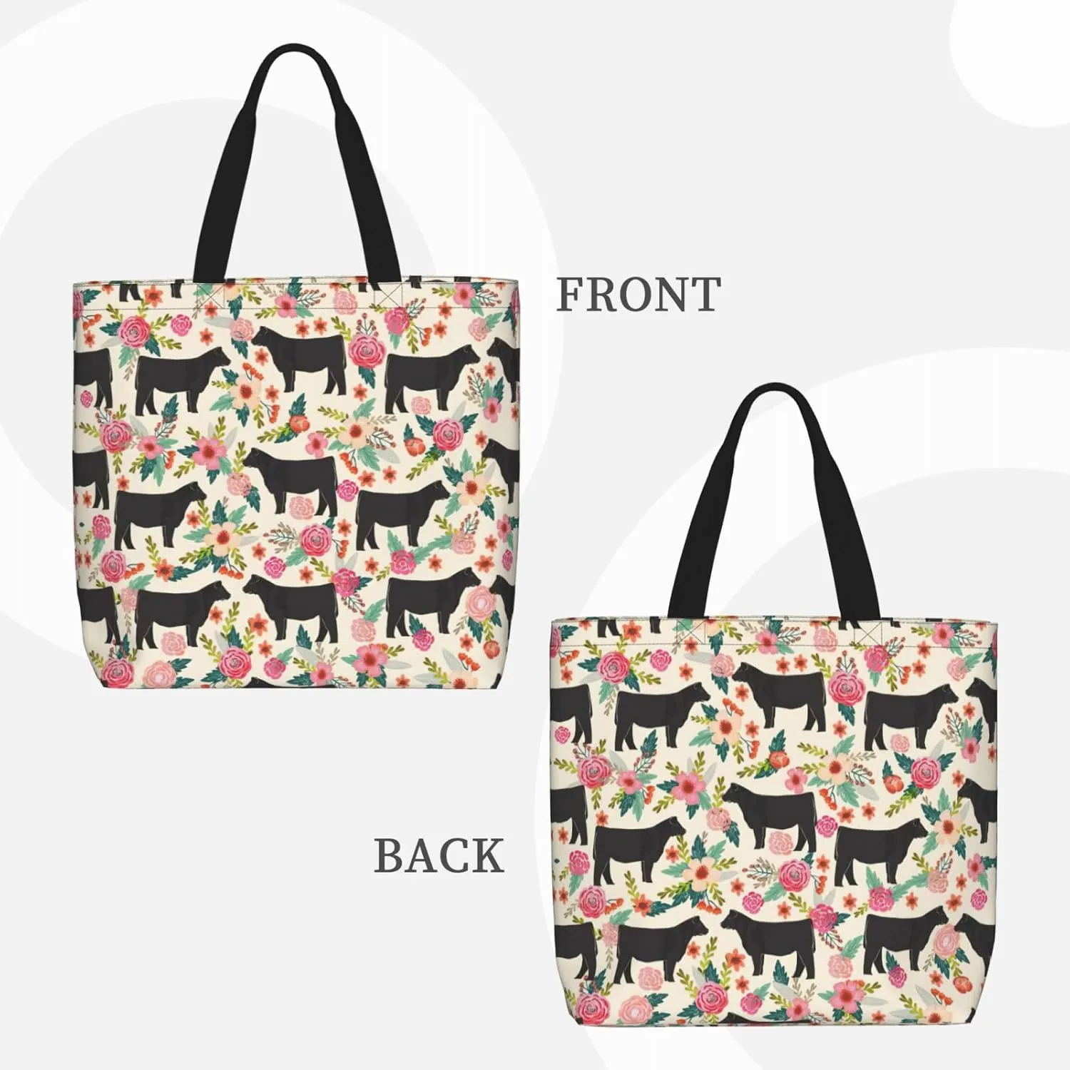Pink Flower Show Steer Cows Tote Bag For Women, Large Shoulder Bag Top Handle Handbag For Travel, Work