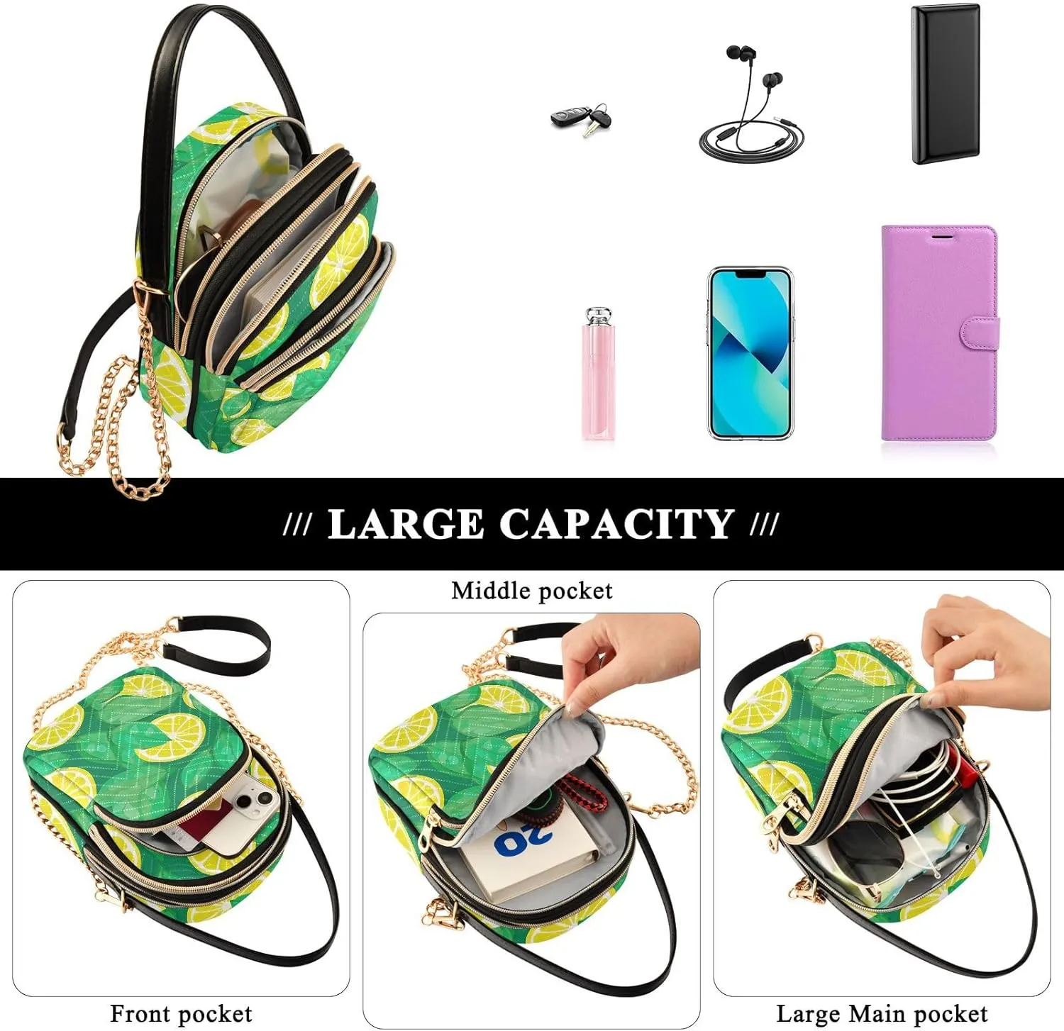 Pizza on a Green Purse with Strap Crossbody, Shoulder Handbag, Fashion Crossbody Bags for Women