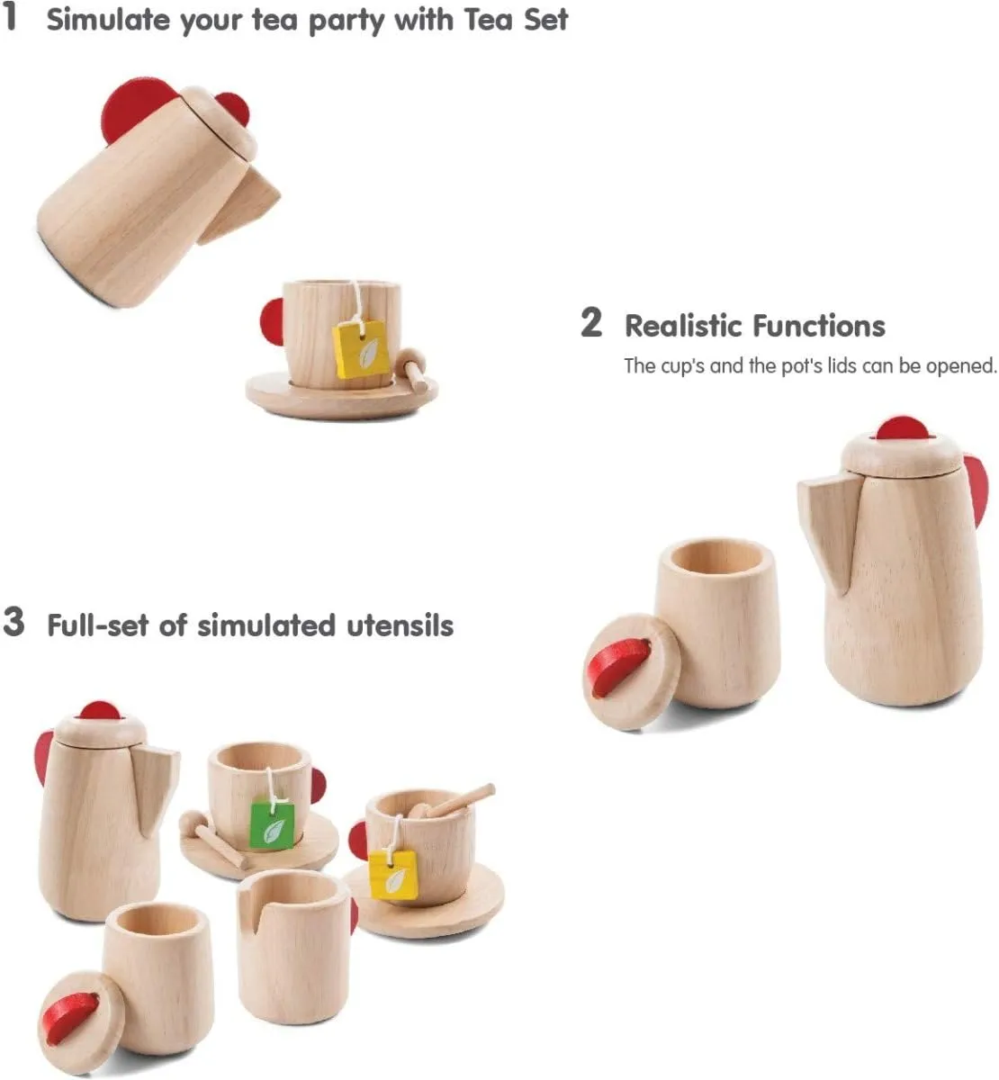 PlanToys Wooden Tea Set (3433) | Sustainably Made from Rubberwood and Non-Toxic Paints and Dyes