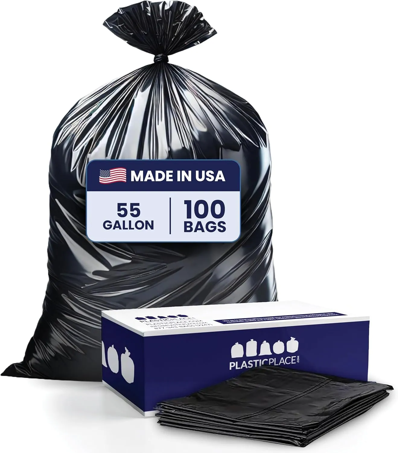Plasticplace 55 Gallon Trash Bags │1.5 Mil │ Black Garbage Can Liners Compatible with Rubbermaid│ 40" x 50" (100 Count), 100 Count