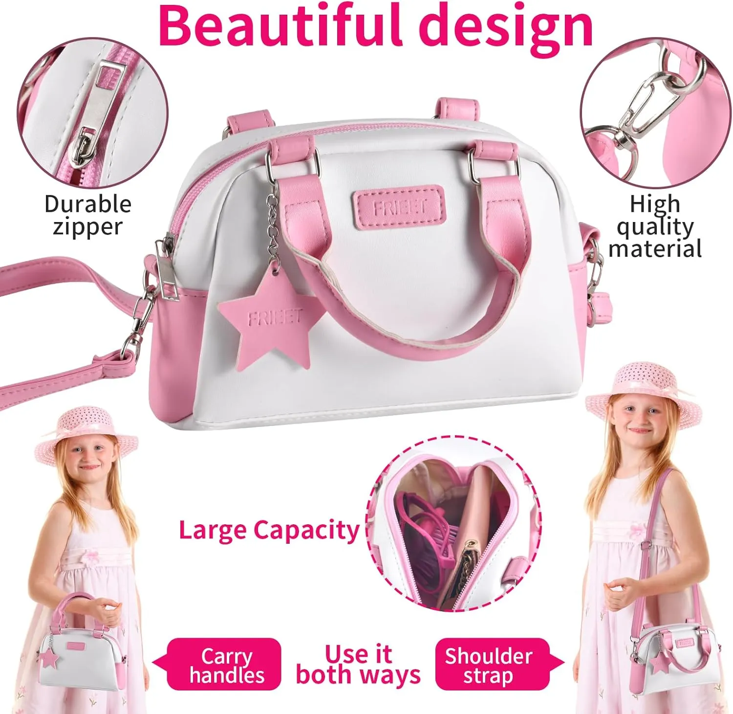 Play Purse for Little Girls, Kids Purse with Pretend Makeup for Toddlers, Princess Pretend Play Toys Accessories with Handbag, Phone,Watch,Birthday Gift for Age 3 4 5 6 7 8