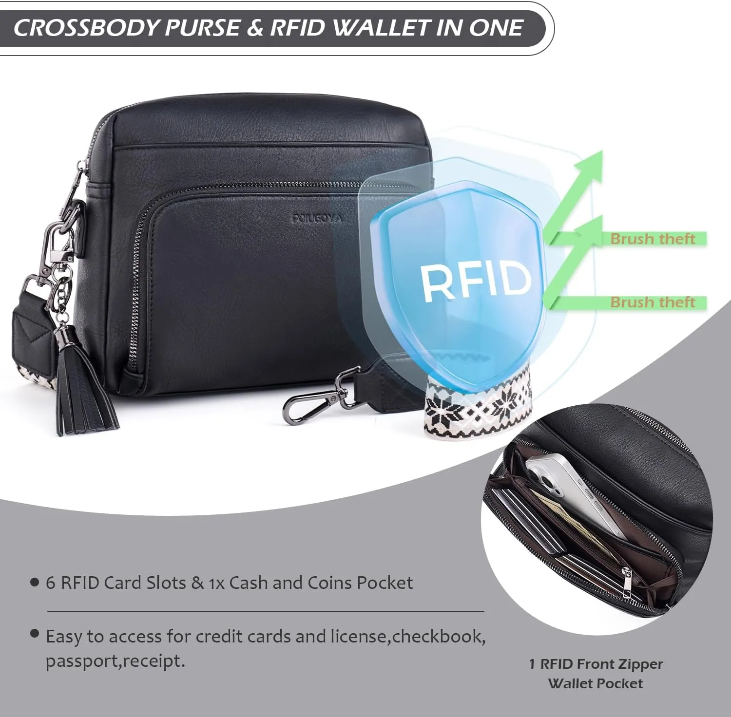 POIUGOYA Crossbody Purses for Women Trendy,Vegan Leather Medium Crossbody Bag,Women's Crossbody Travel Purse Built in Wallet