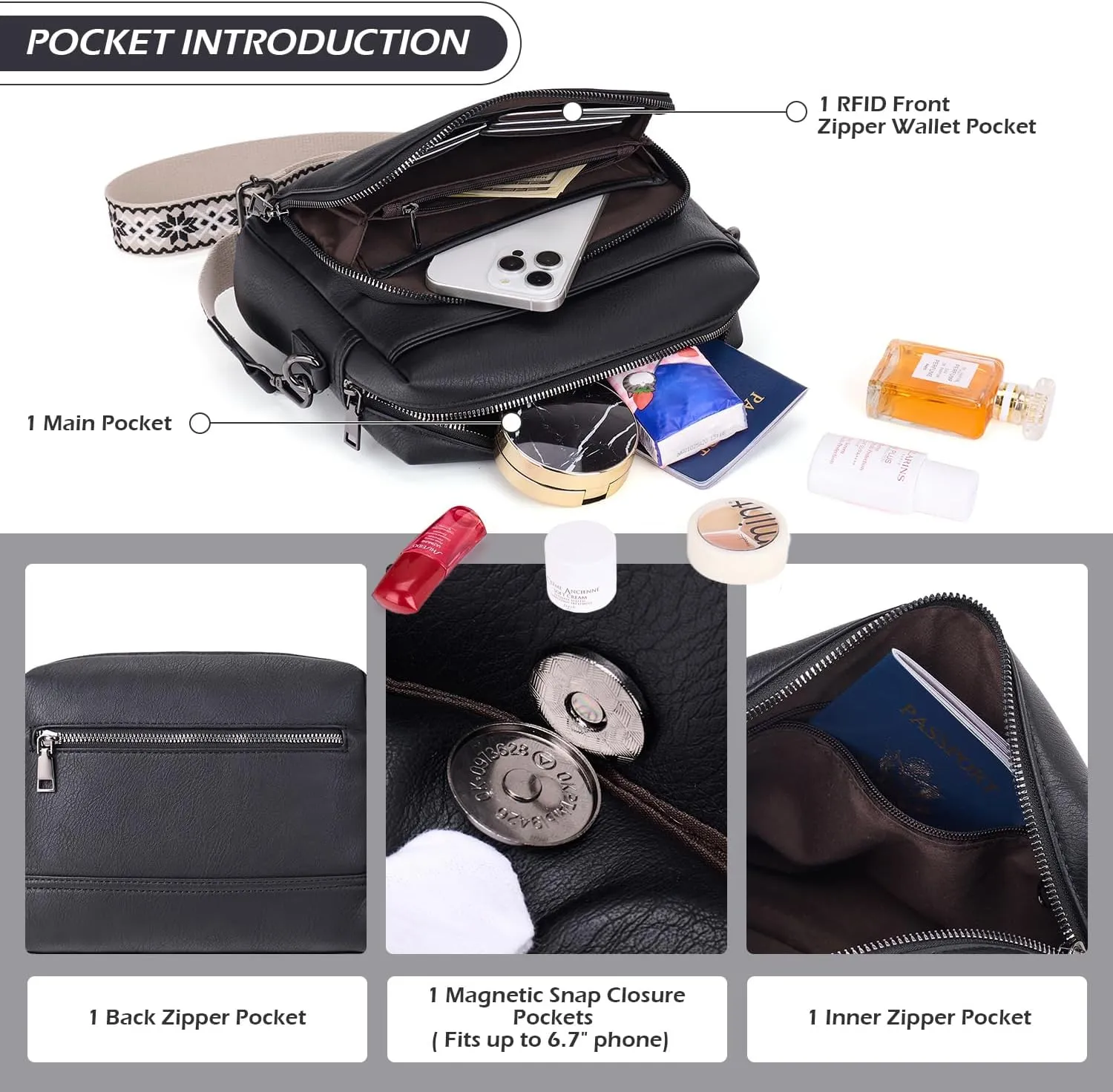 POIUGOYA Crossbody Purses for Women Trendy,Vegan Leather Medium Crossbody Bag,Women's Crossbody Travel Purse Built in Wallet