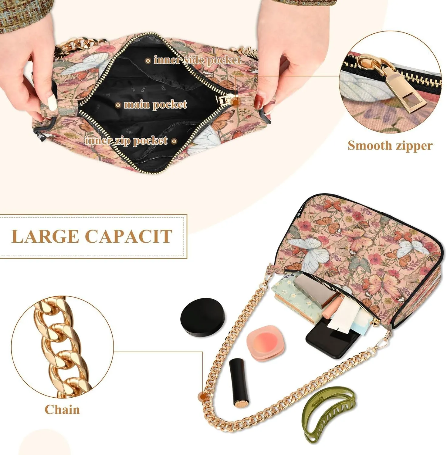 Polyester Shoulder Purses for Women,Fashion Shoulder Bag Purse Womens Crescent Crossbody Bag