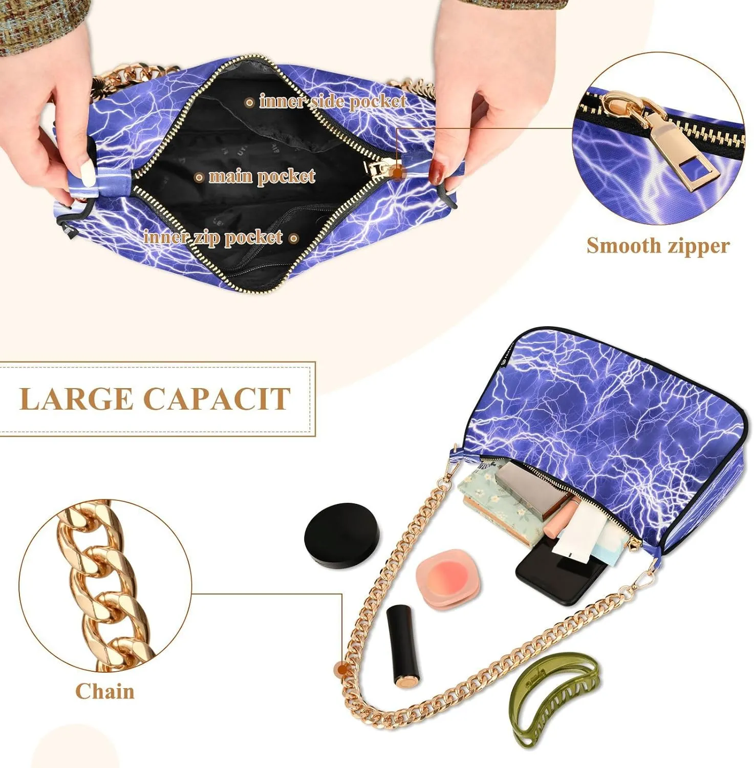 Polyester Shoulder Purses for Women,Fashion Shoulder Bag Purse Womens Crescent Crossbody Bag