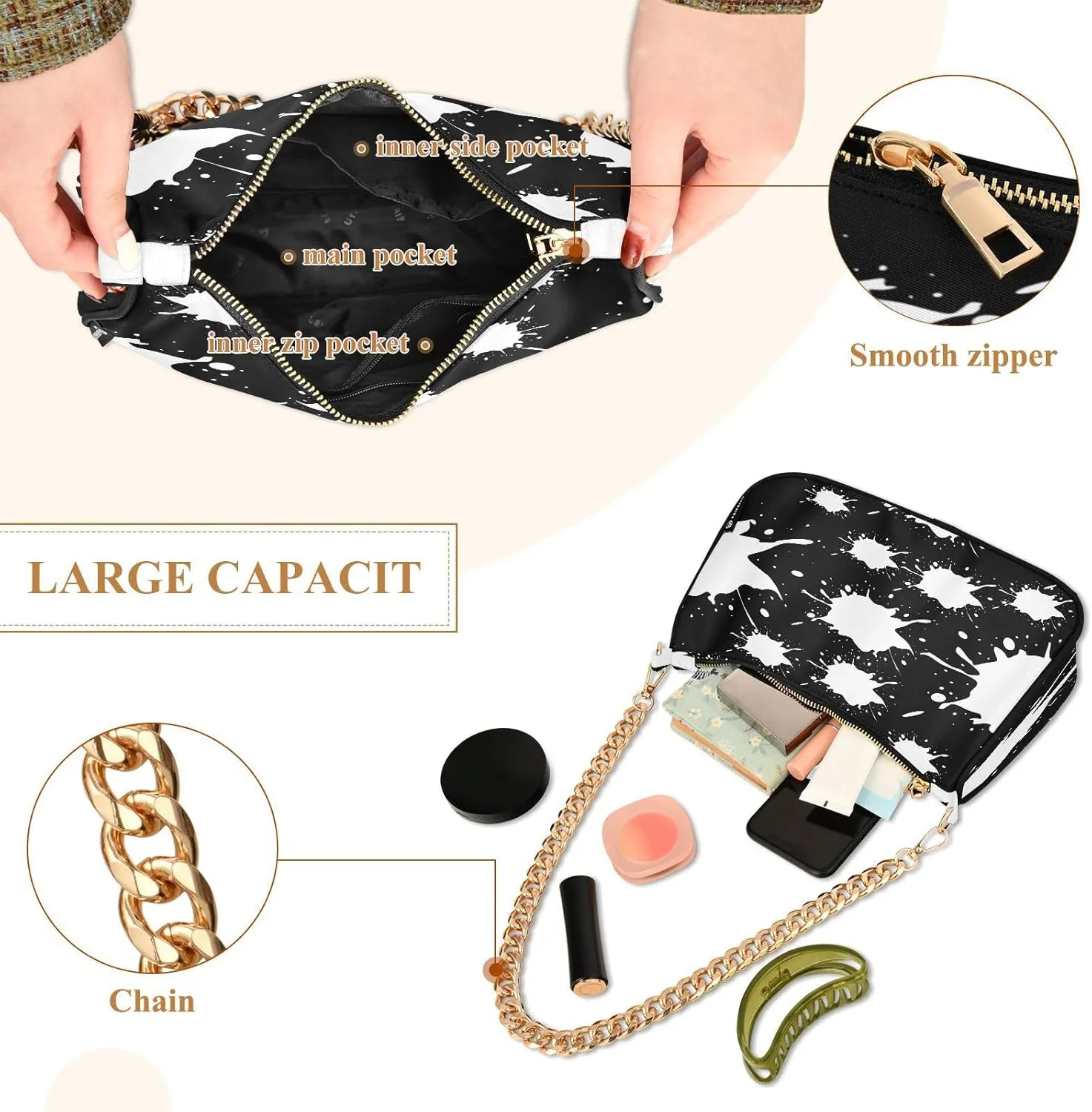 Polyester Shoulder Purses for Women,Fashion Shoulder Bag Purse Womens Crescent Crossbody Bag