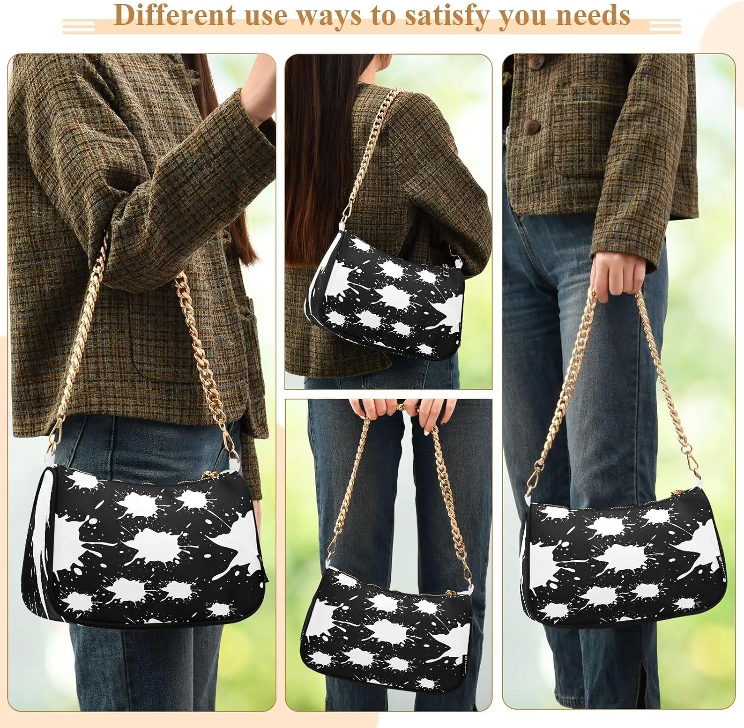 Polyester Shoulder Purses for Women,Fashion Shoulder Bag Purse Womens Crescent Crossbody Bag