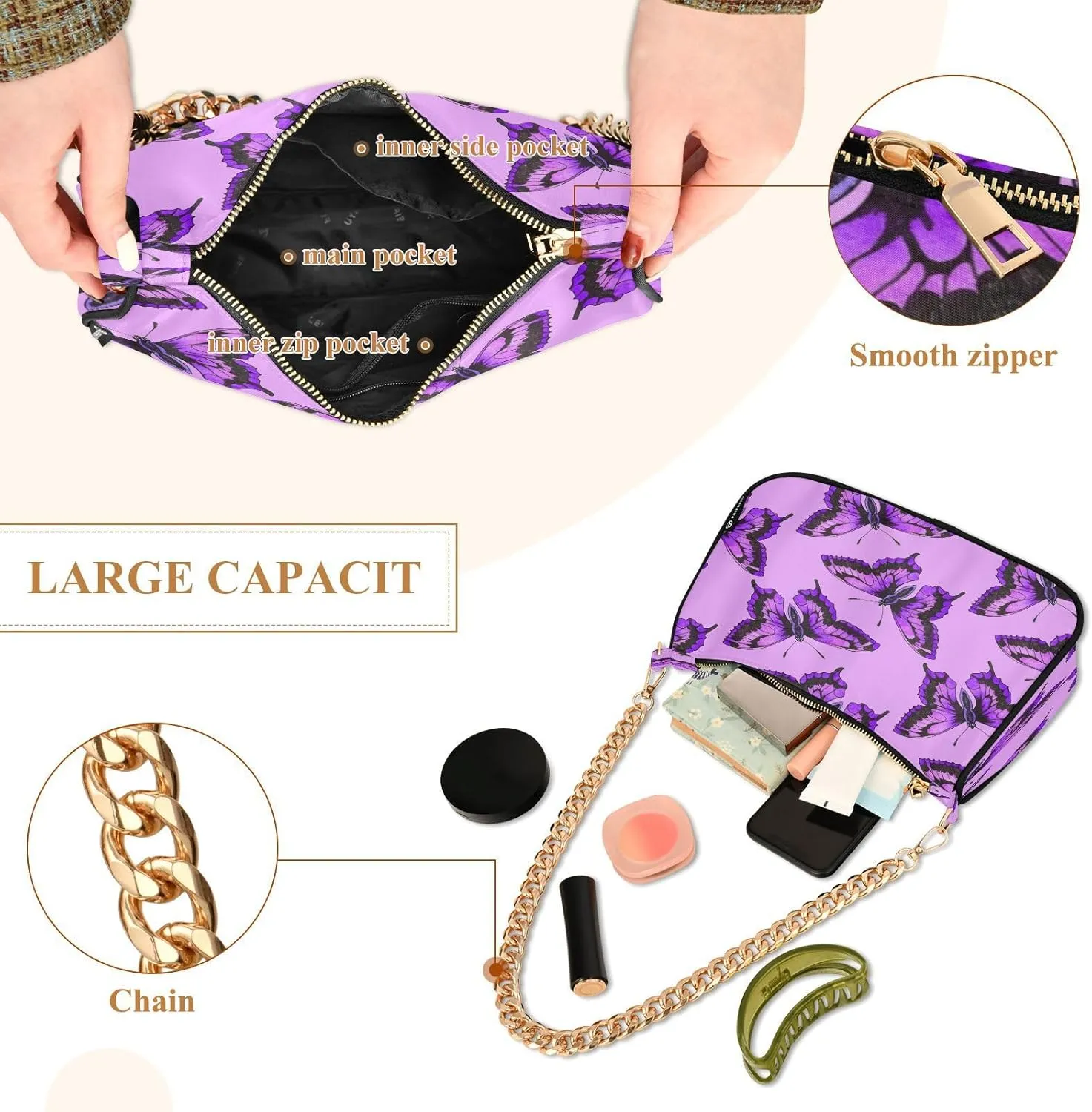 Polyester Shoulder Purses for Women,Fashion Shoulder Bag Purse Womens Crescent Crossbody Bag