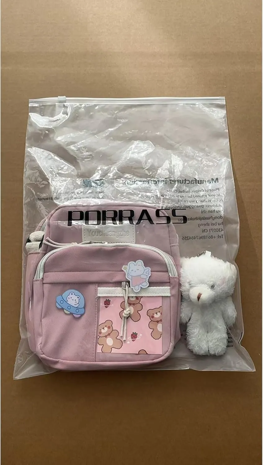 PORRASSO Cute Crossbody Bag Women Shoulder Bag with Doll Pendant Nylon Messenger Bag