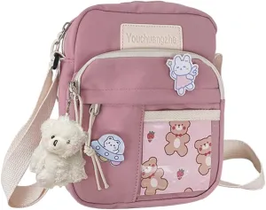 PORRASSO Cute Crossbody Bag Women Shoulder Bag with Doll Pendant Nylon Messenger Bag