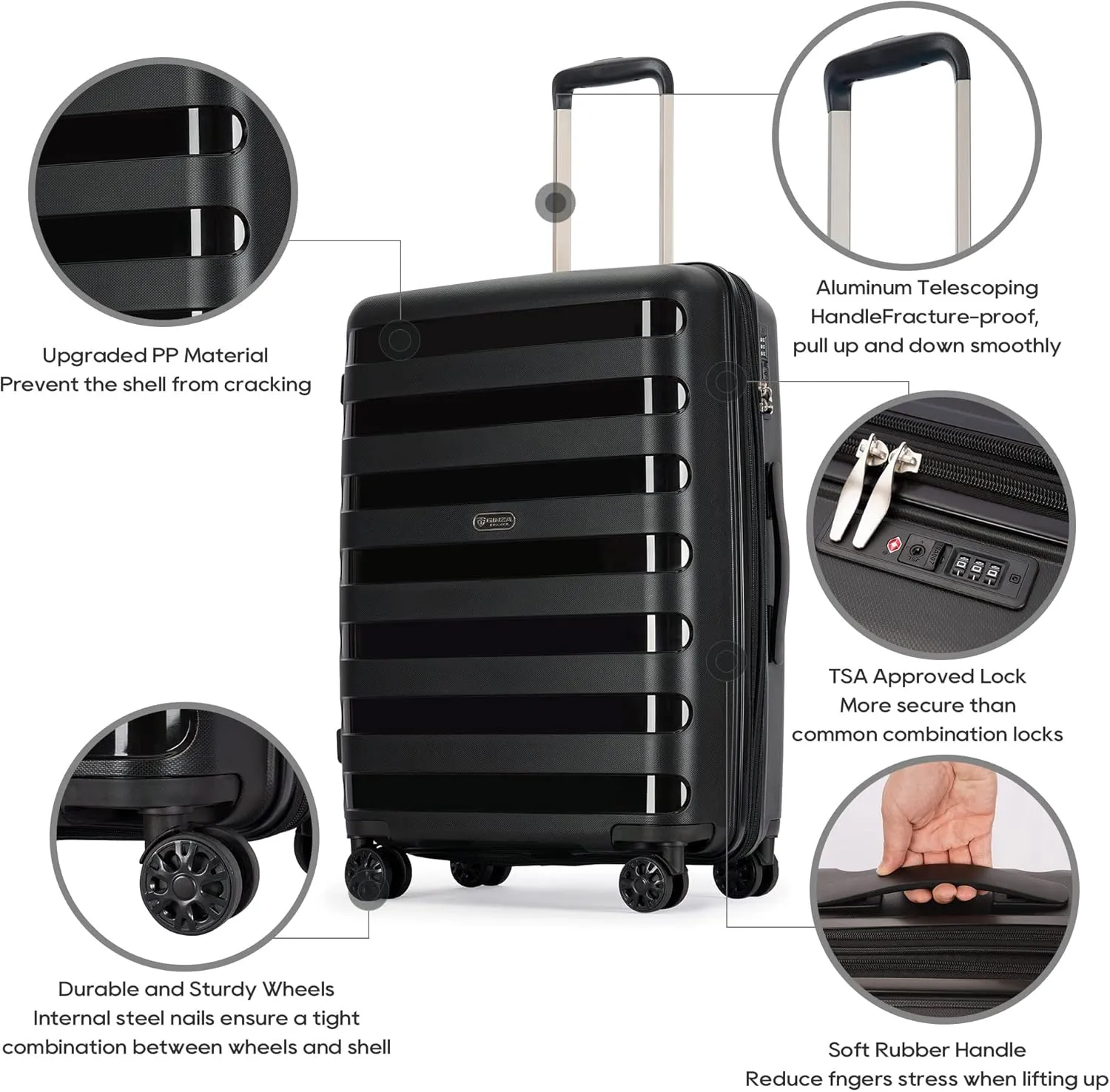 PP material 28inch expandable suitcase with Double Spinner Wheels， Suitcase with TSA Lock，Lightweight Large Luggage for Family Travel，Black color