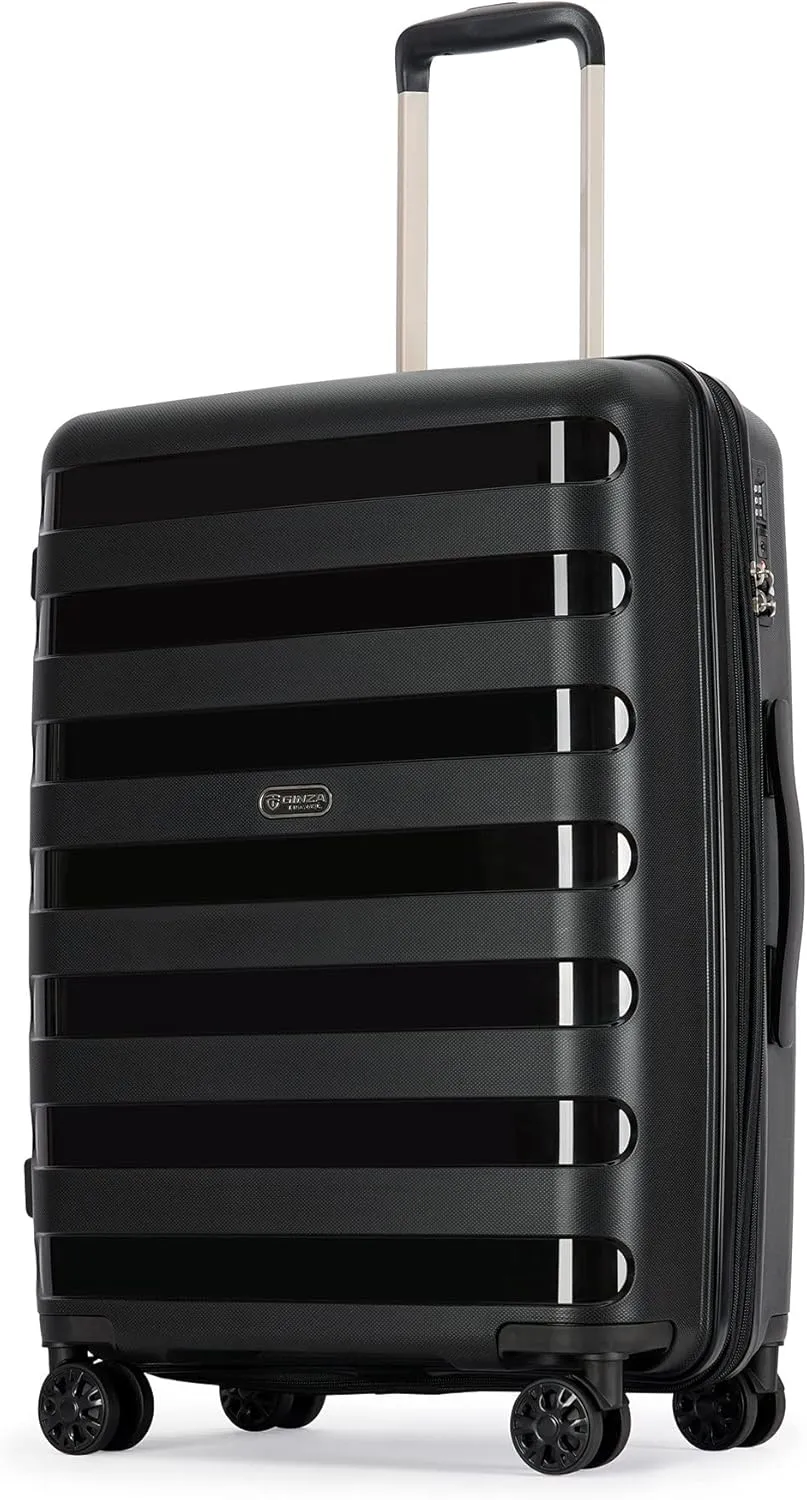 PP material 28inch expandable suitcase with Double Spinner Wheels， Suitcase with TSA Lock，Lightweight Large Luggage for Family Travel，Black color