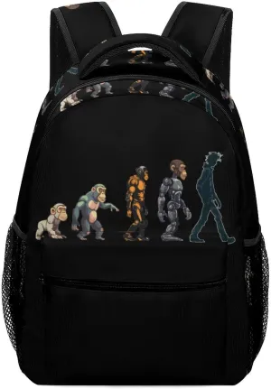 Prehistoric Ape Robot to Man Evolution Backpack Lightweight Laptop Backpack Travel Bag Casual Daypacks for Womens Mens