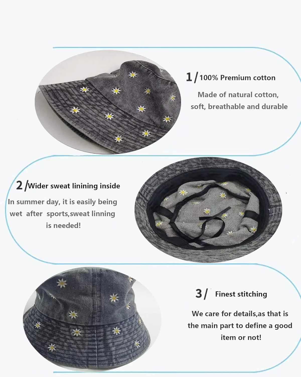 Premium Cotton Bucket Hats,Packable Hats for Men Women,Summer Bucket Hat,Fishing Sun Hats