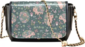 Purple Floral Design PU Leather Shoulder Bag Gifts Crossbody Purses for Women Phone Handbags with Chain Strap