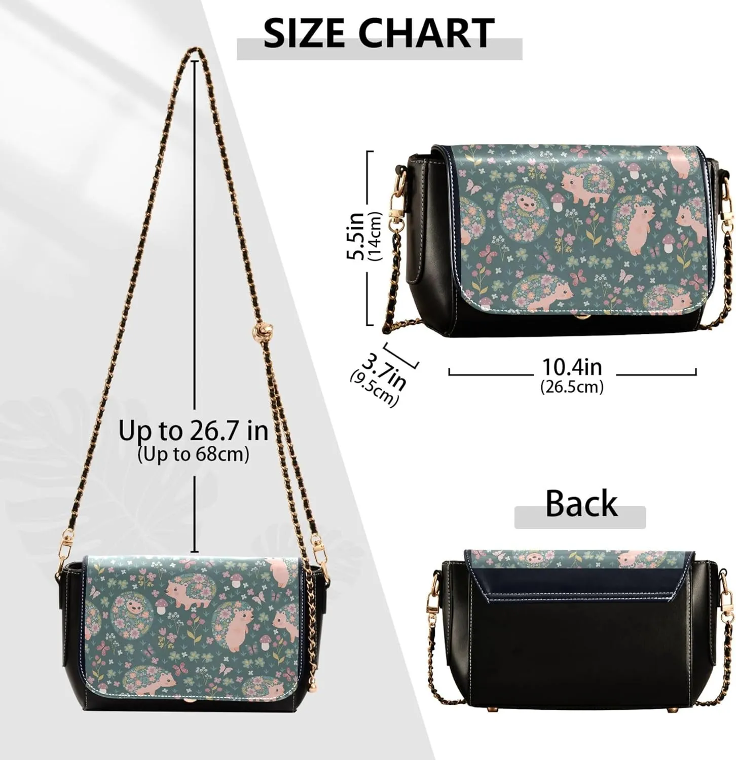 Purple Floral Design PU Leather Shoulder Bag Gifts Crossbody Purses for Women Phone Handbags with Chain Strap