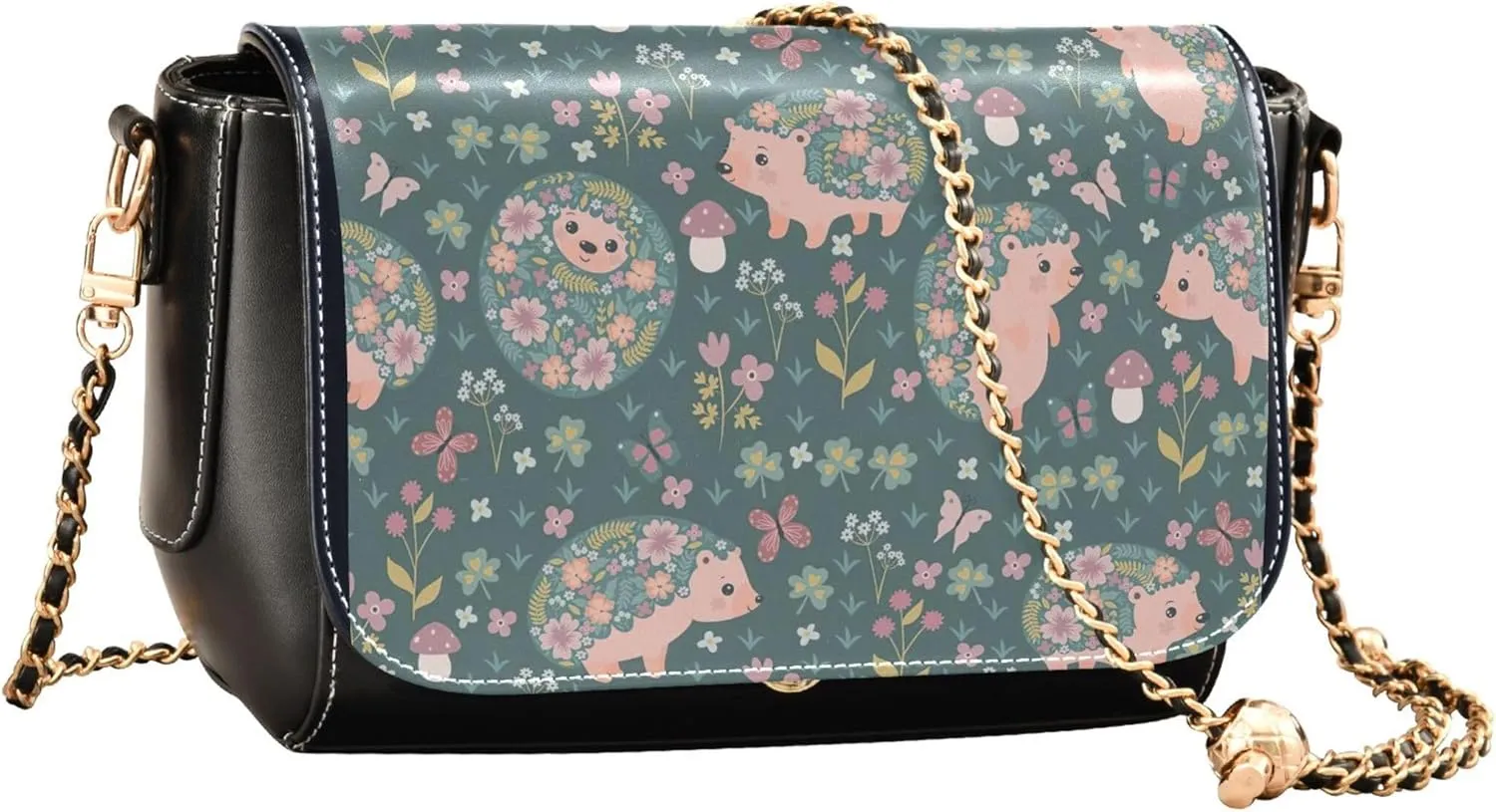 Purple Floral Design PU Leather Shoulder Bag Gifts Crossbody Purses for Women Phone Handbags with Chain Strap