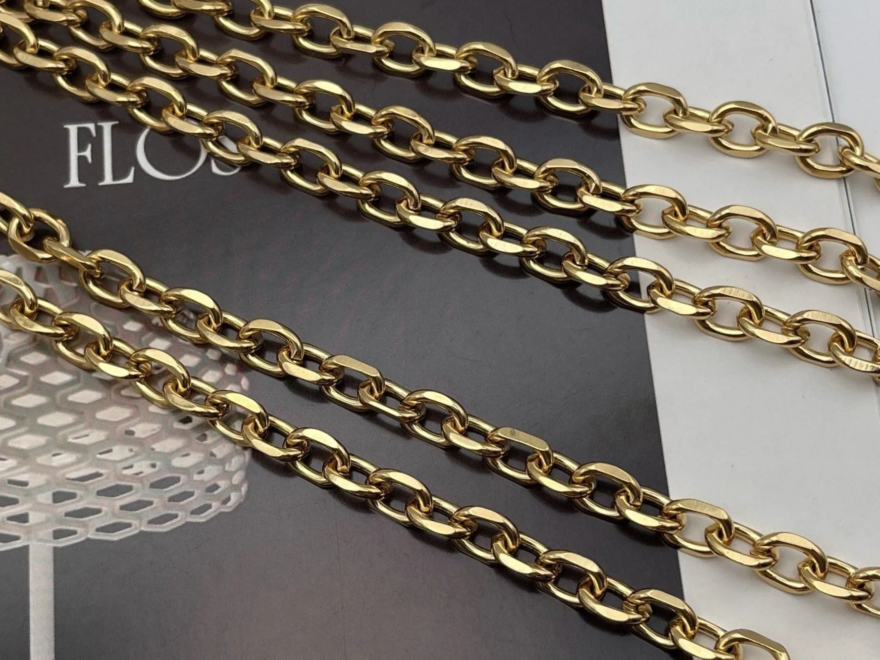 PURSE CHAIN 7.8mm 60cm/110cm, Stainless Steel Diamond Cut Wallet Chain, Metal Bag Chain Strap, Bag Making