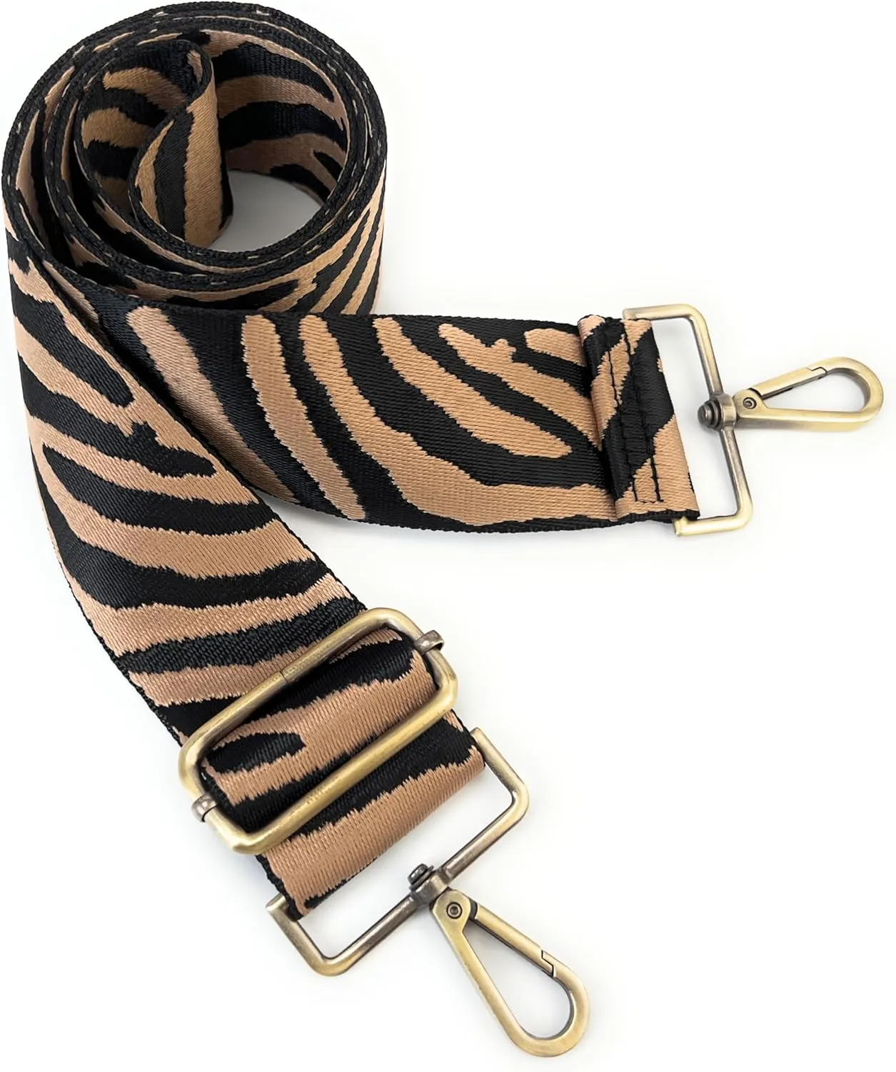 Purse Straps Replacement Crossbody Brown Zebra Stripes Print 2 Inch Extra Wide with Brass Buckles Adjustable Shoulder Guitar Strap for Crossbody Bag Purse Handbag