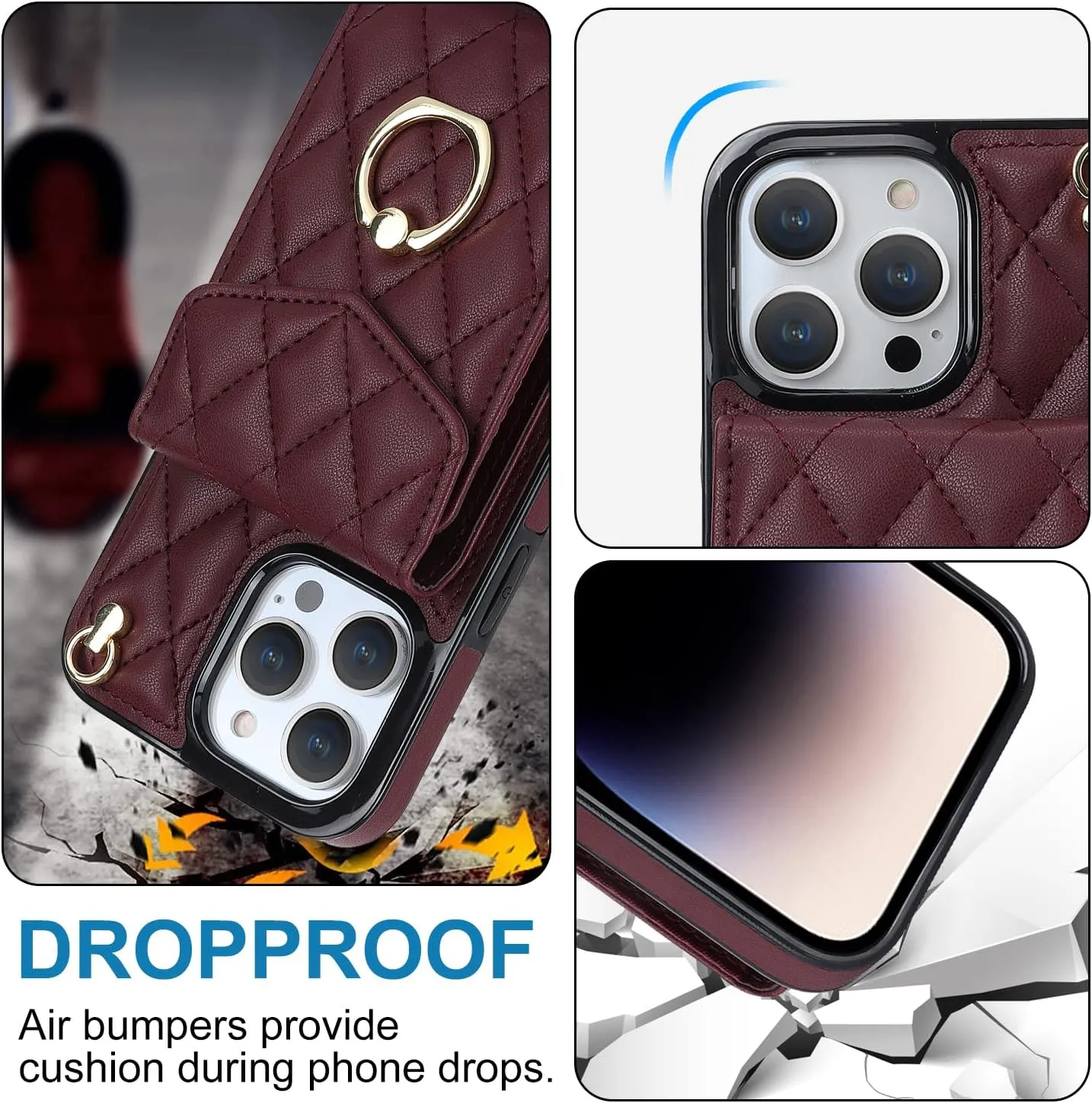 QLTYPRI Crossbody Wallet Case for iPhone 13 Pro Max, PU Leather Phone Case with RFID Blocking Card Slots Holder Ring Kickstand Wrist Strap Lanyard Handbag Purse Cover for iPhone 13 Pro Max – Wine Red