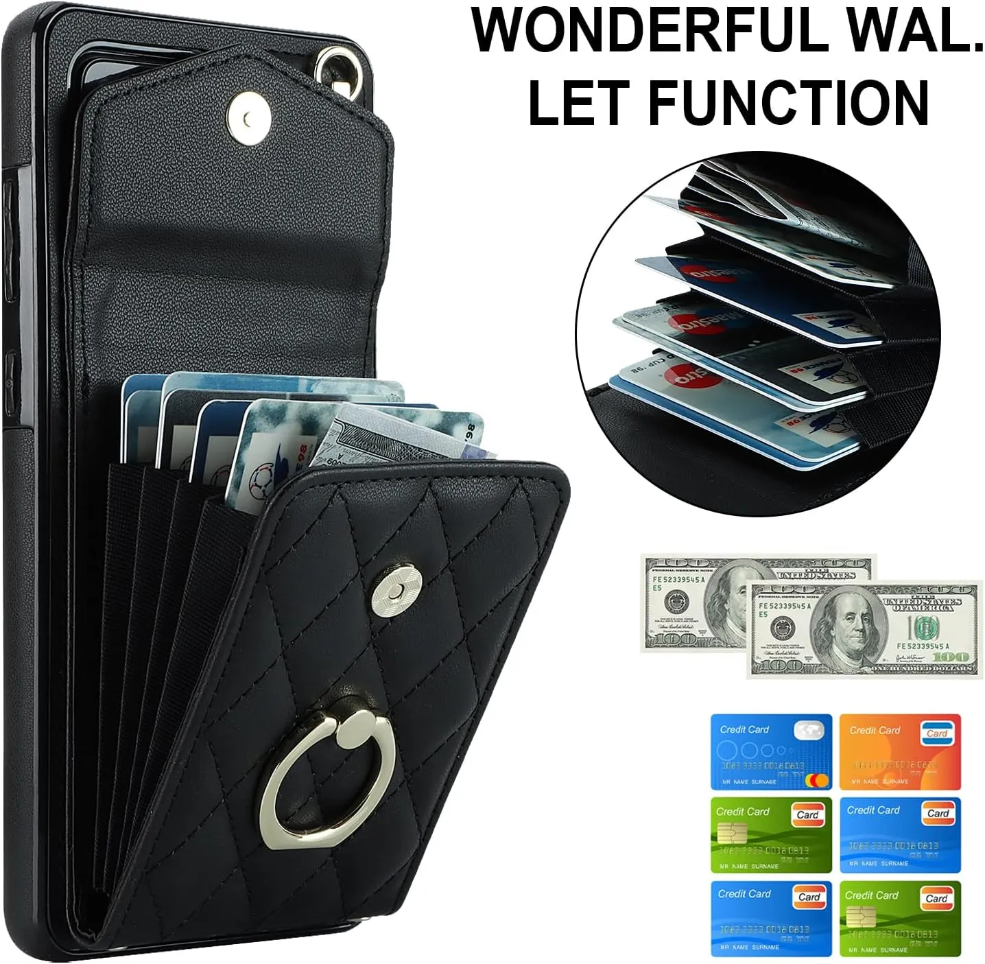 QLTYPRI Crossbody Wallet Case for Samsung Galaxy S21 Ultra,PU Leather Phone Case with RFID Blocking Card Slots Holder Ring Kickstand Wrist Strap Lanyard Handbag Purse Cover for Samsung S21 Ultra–Black