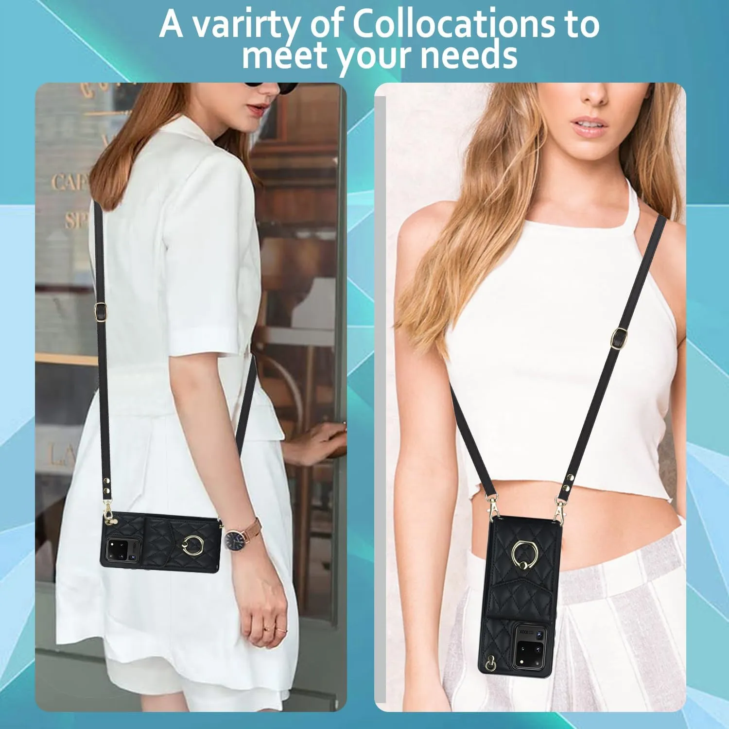 QLTYPRI Crossbody Wallet Case for Samsung Galaxy S21 Ultra,PU Leather Phone Case with RFID Blocking Card Slots Holder Ring Kickstand Wrist Strap Lanyard Handbag Purse Cover for Samsung S21 Ultra–Black