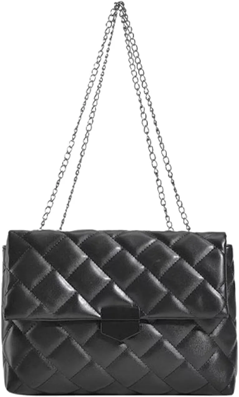 Quilted Crossbody Bag Vegan Faux Leather Trendy Shoulder Purses with Chain Strap Stylish Clutch Purse for Women Ladies