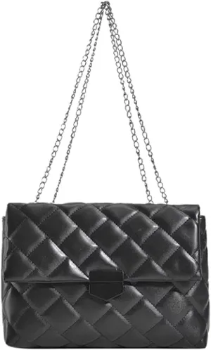 Quilted Crossbody Bag Vegan Faux Leather Trendy Shoulder Purses with Chain Strap Stylish Clutch Purse for Women Ladies