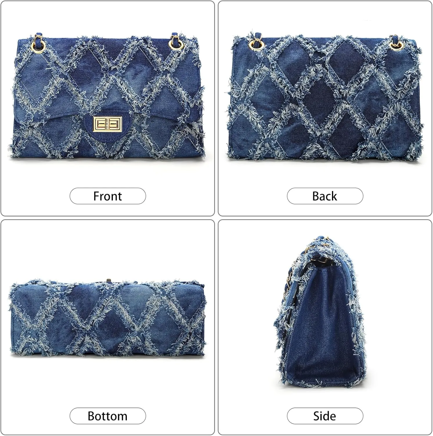 Quilted Leather Crossbody Bags for Women Trendy Ladies Shoulder Purse Satchel HandBag with Chain Strap