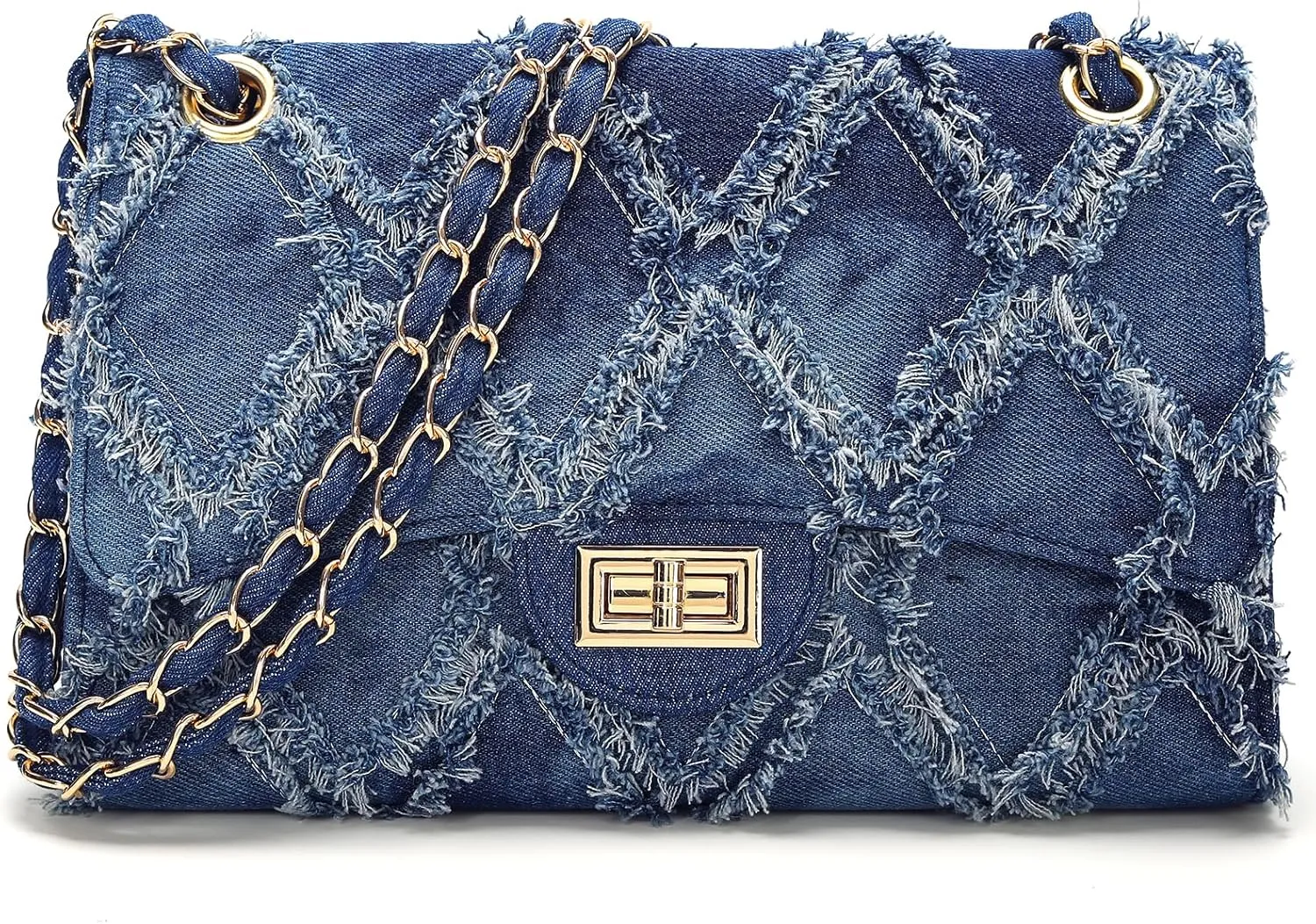 Quilted Leather Crossbody Bags for Women Trendy Ladies Shoulder Purse Satchel HandBag with Chain Strap