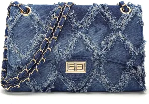 Quilted Leather Crossbody Bags for Women Trendy Ladies Shoulder Purse Satchel HandBag with Chain Strap