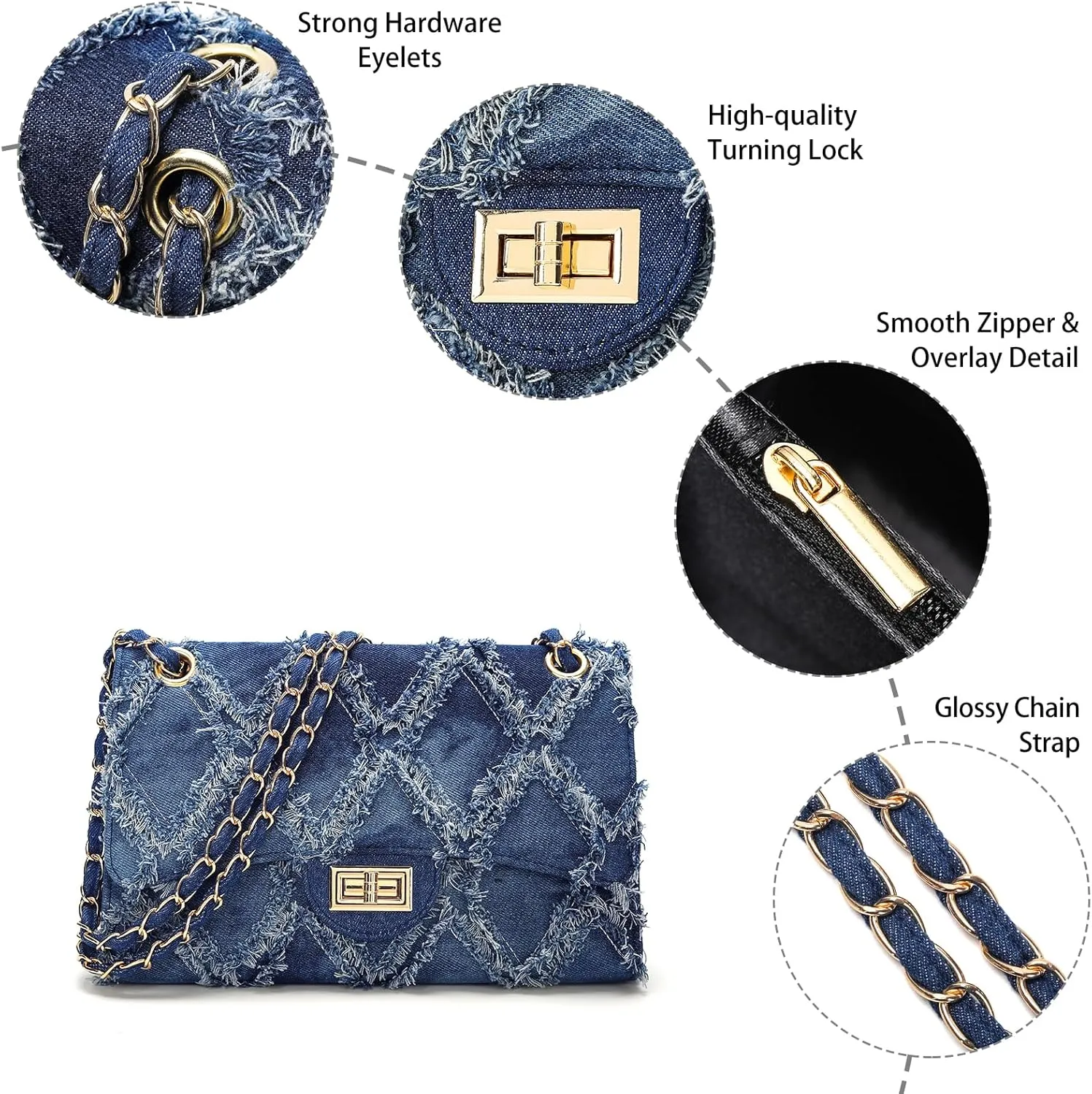 Quilted Leather Crossbody Bags for Women Trendy Ladies Shoulder Purse Satchel HandBag with Chain Strap