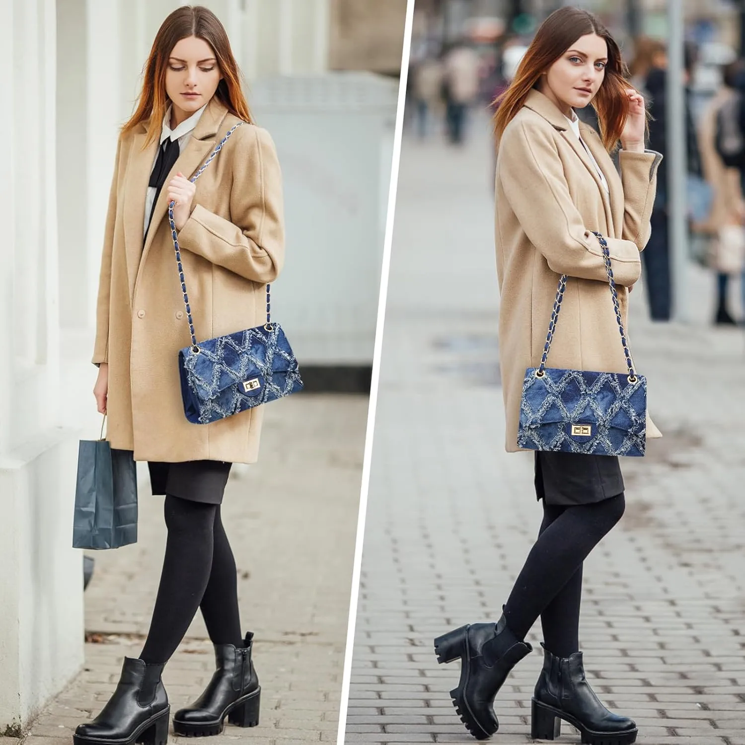Quilted Leather Crossbody Bags for Women Trendy Ladies Shoulder Purse Satchel HandBag with Chain Strap