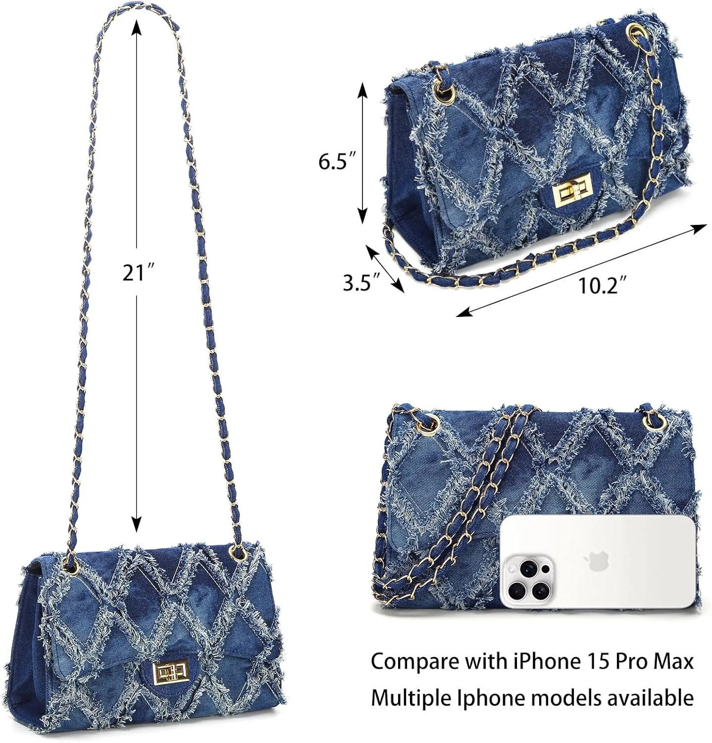 Quilted Leather Crossbody Bags for Women Trendy Ladies Shoulder Purse Satchel HandBag with Chain Strap