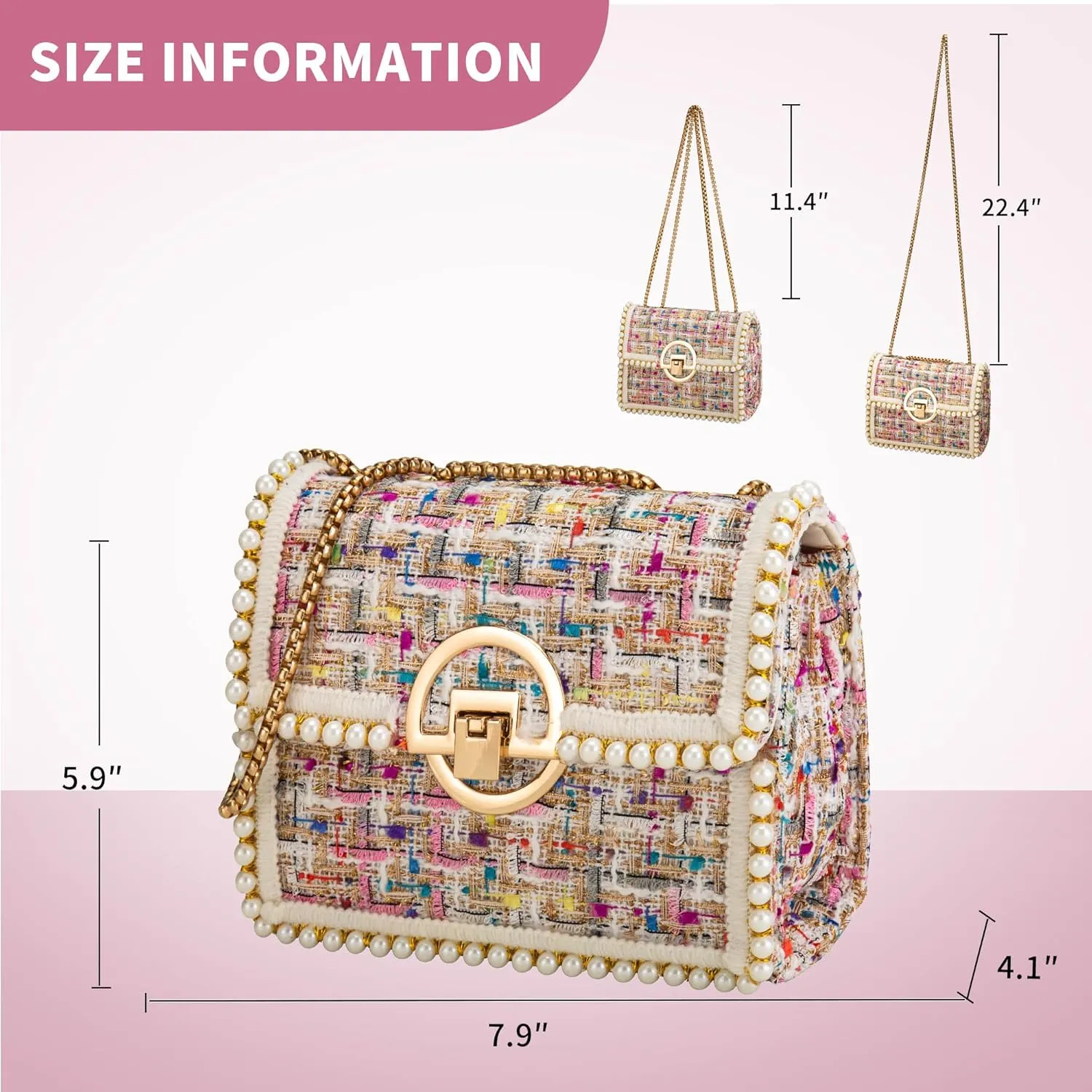 Quilted Shoulder Bag Purse for Women Fashion Tweed Pearl Clutch Handbag Designer Small Crossbody Bag, with Chain Strap