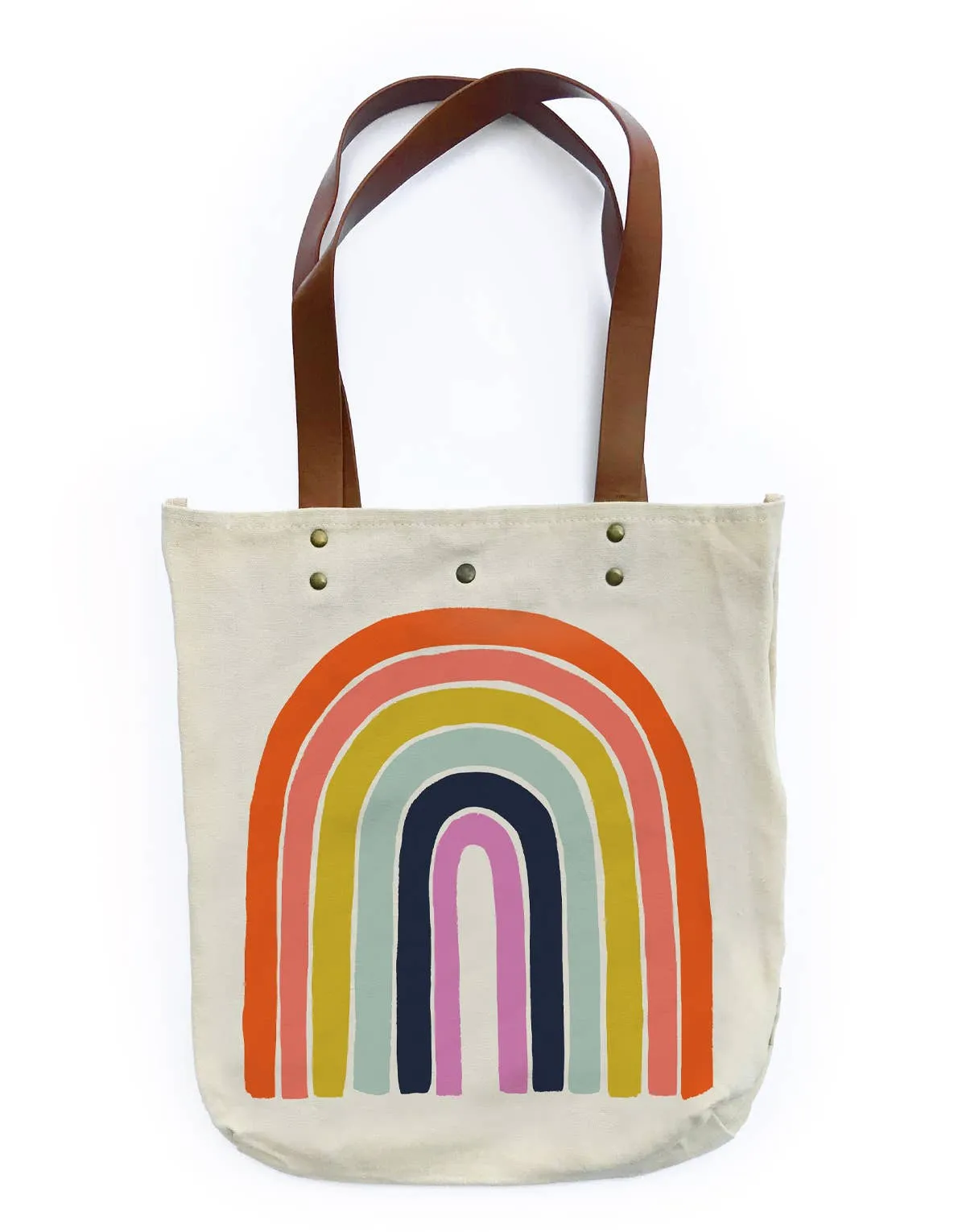 Rainbow Canvas Tote Bag with Vegan Leather Handles