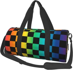 Rainbow Checkered Sports Gym Bag Travel Duffel Bag Shoes Compartment For Men Women Foldable Lightweight Yoga Gym Sports Bag