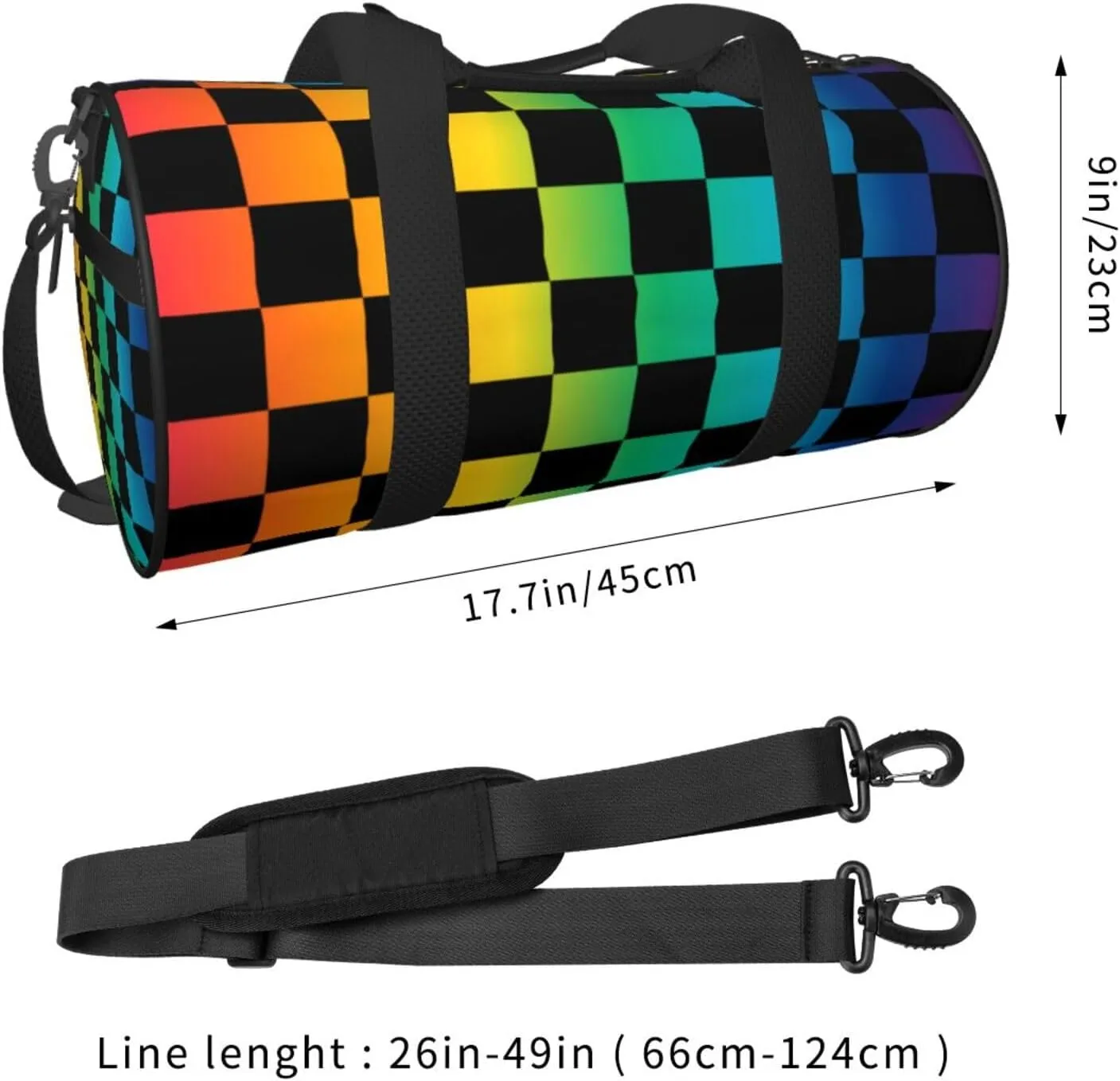 Rainbow Checkered Sports Gym Bag Travel Duffel Bag Shoes Compartment For Men Women Foldable Lightweight Yoga Gym Sports Bag