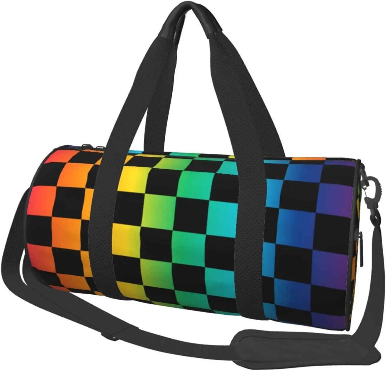Rainbow Checkered Sports Gym Bag Travel Duffel Bag Shoes Compartment For Men Women Foldable Lightweight Yoga Gym Sports Bag