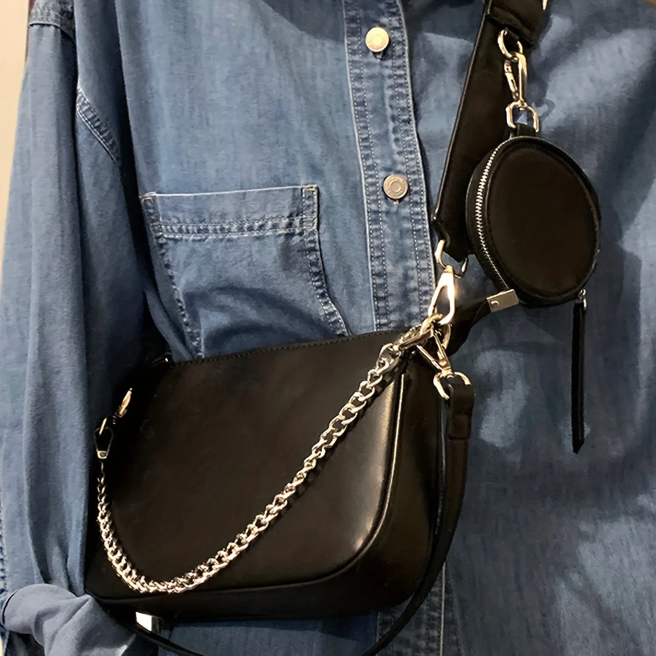realaiot  Three-In- One Crossbody Bag, Trendy Chain Underarm Bag, Versatile Shoulder Bag With Coin Purses