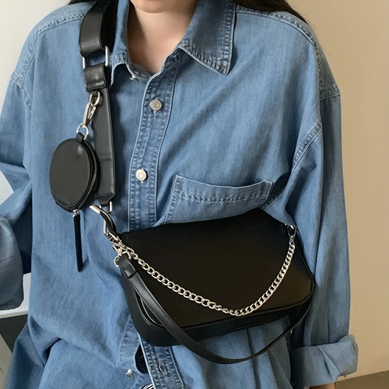 realaiot  Three-In- One Crossbody Bag, Trendy Chain Underarm Bag, Versatile Shoulder Bag With Coin Purses