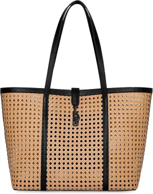 Rebecca Minkoff Megan Large Tote with Caning, Natural/Black