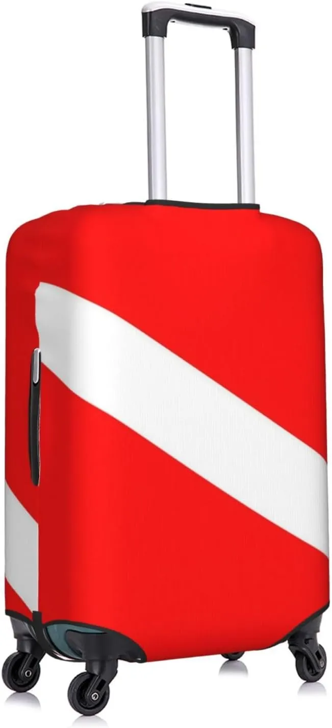 Red White Scuba Divers Flag Travel Luggage Cover Fits 18-32 Inch Luggage, Elastic Suitcase Cover Protector with Concealed Zipper for Wheeled Suitcase Tsa Approved