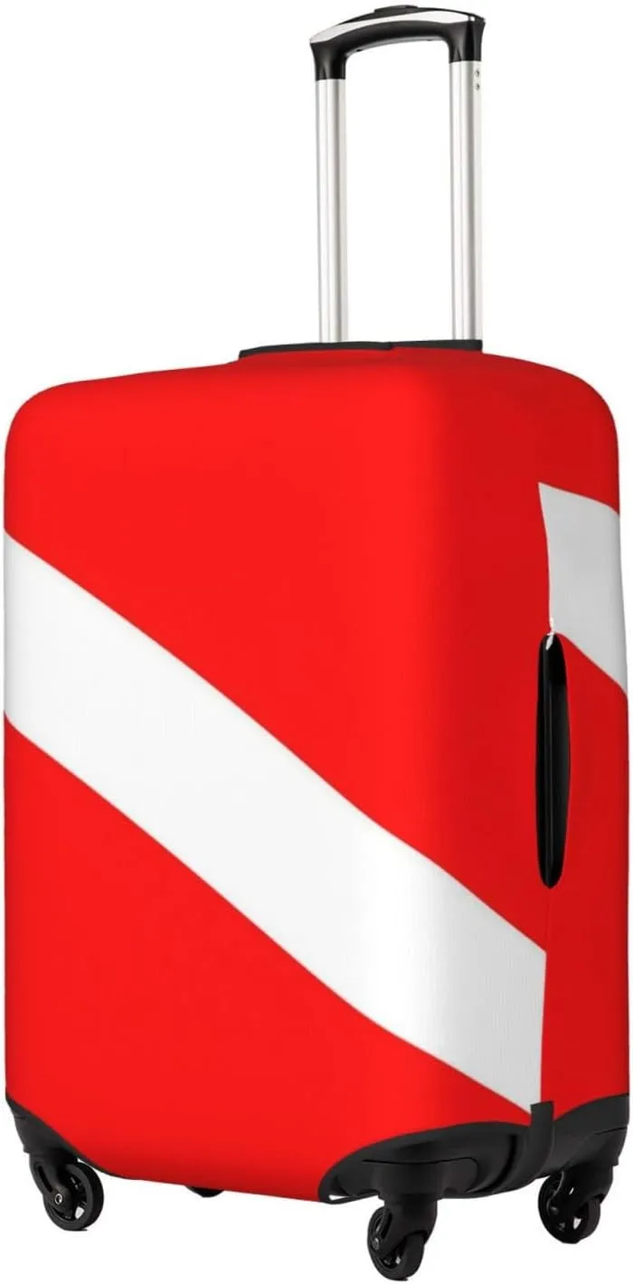 Red White Scuba Divers Flag Travel Luggage Cover Fits 18-32 Inch Luggage, Elastic Suitcase Cover Protector with Concealed Zipper for Wheeled Suitcase Tsa Approved