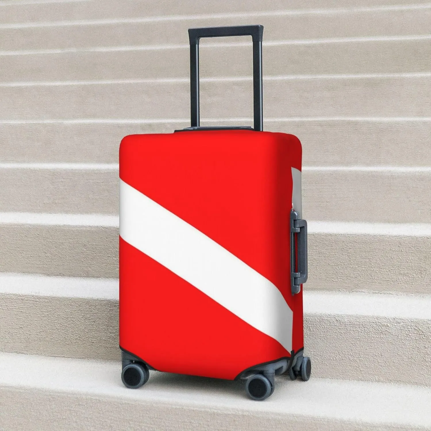 Red White Scuba Divers Flag Travel Luggage Cover Fits 18-32 Inch Luggage, Elastic Suitcase Cover Protector with Concealed Zipper for Wheeled Suitcase Tsa Approved