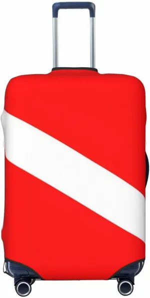 Red White Scuba Divers Flag Travel Luggage Cover Fits 18-32 Inch Luggage, Elastic Suitcase Cover Protector with Concealed Zipper for Wheeled Suitcase Tsa Approved