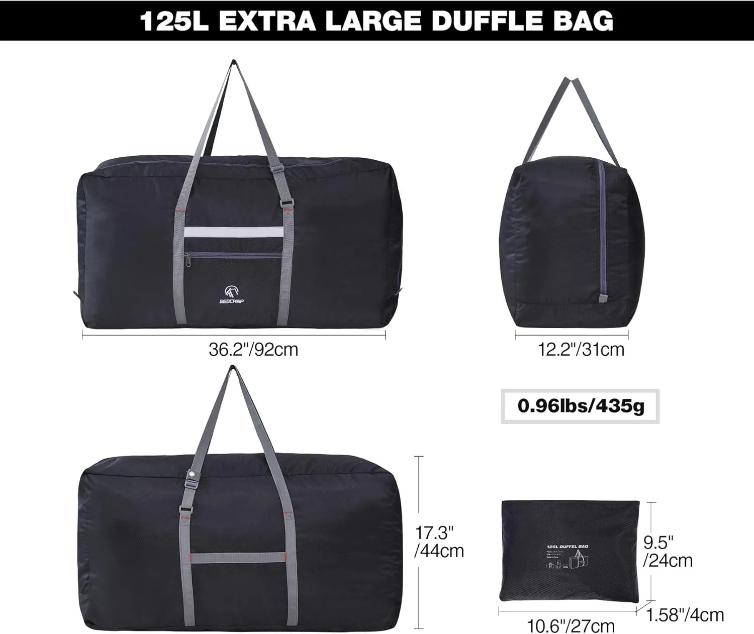 REDCAMP 100L Foldable Extra Large Duffle Bag 31 Inch, Lightweight Travel Duffel Bag with Adjustable Strap for Men Women, Black/Dark Blue/Red